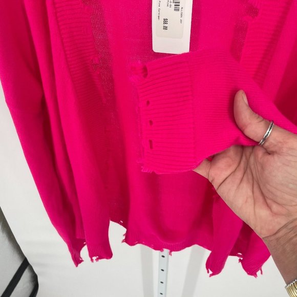 Evereve Conroy Hot Pink Distressed Cropped Cardigan Alison Joy NWT Size Small - Picture 9 of 14
